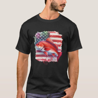 American Flag Redfish Fishing T Shirt