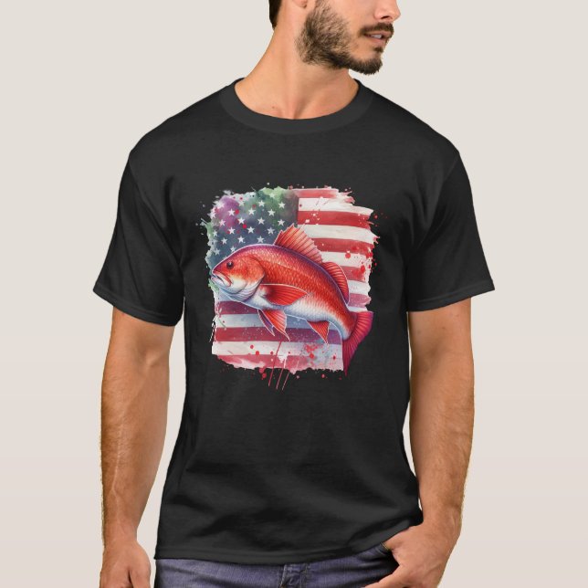 American Flag Redfish Fishing T Shirt (Framsida)