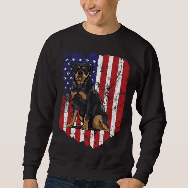 American Flag Rottweiler 4th Of July USA Lång Ärmad Tröja (Framsida)