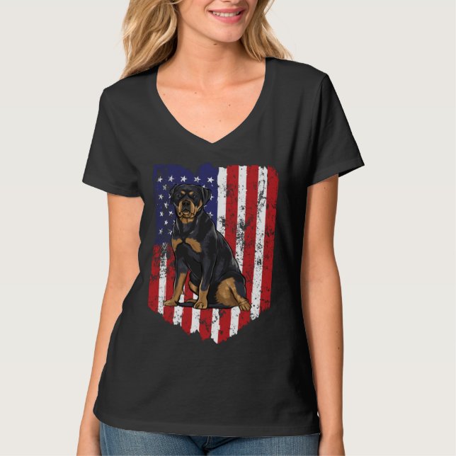 American Flag Rottweiler 4th Of July USA T Shirt (Framsida)