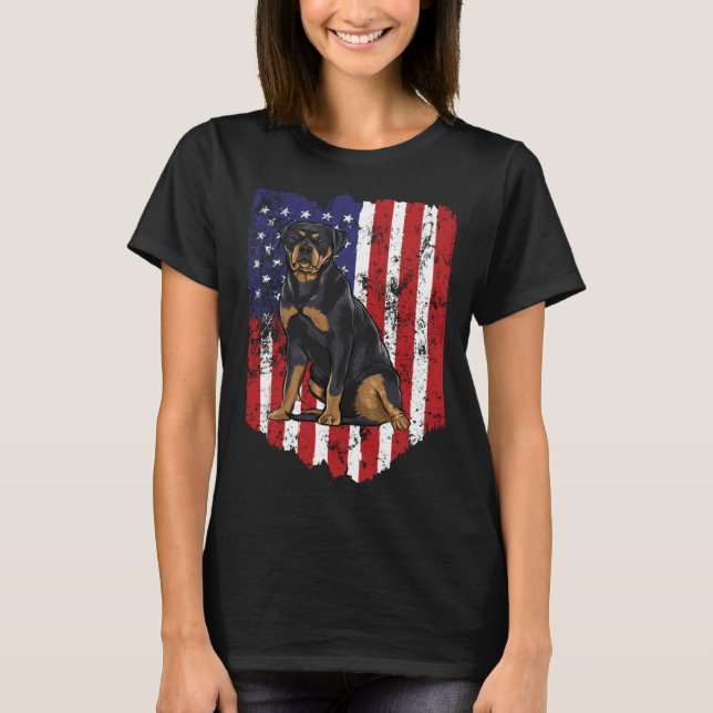 American Flag Rottweiler 4th Of July USA T Shirt (Framsida)
