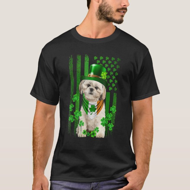 American Flag Shih Tzu Dog Hat Irish St Patricks D T Shirt (Framsida)
