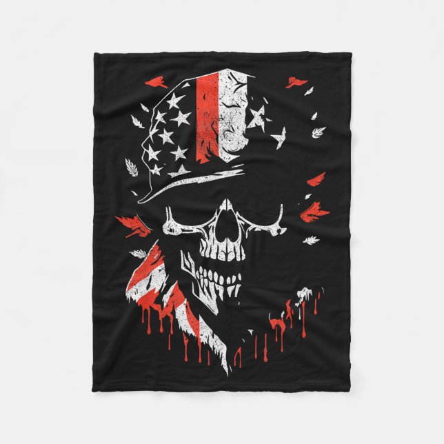 American Flag Skull Soldier Patriotic Military Gra Fleecefilt (Framsidan)