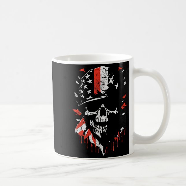 American Flag Skull Soldier Patriotic Military Gra Kaffemugg (Höger)