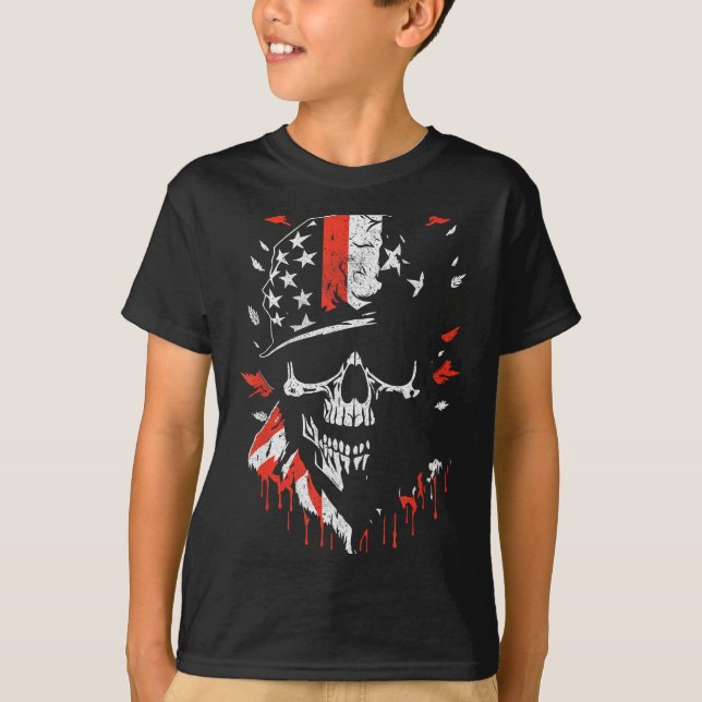 American Flag Skull Soldier Patriotic Military Gra T Shirt (Framsida)