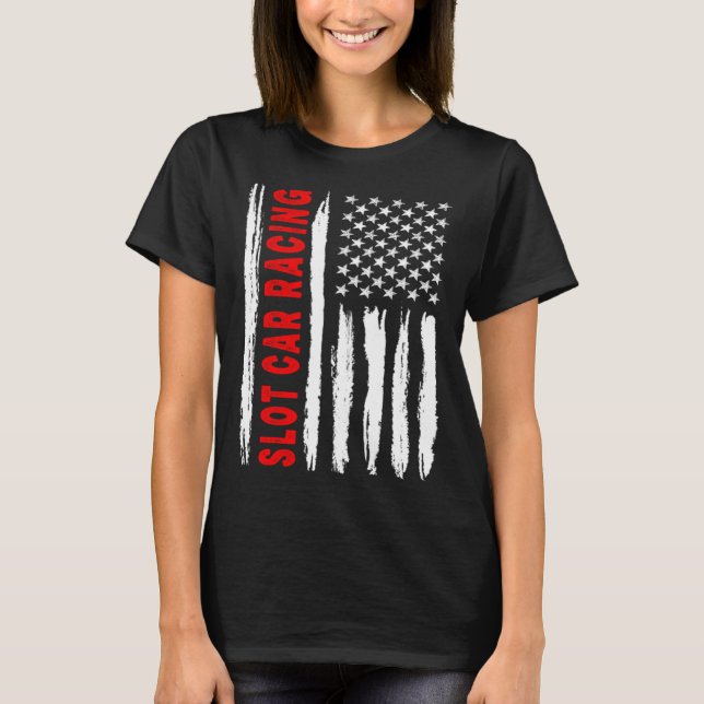 American Flag Slot Car Racing USA Men Women US Fla T Shirt (Framsida)