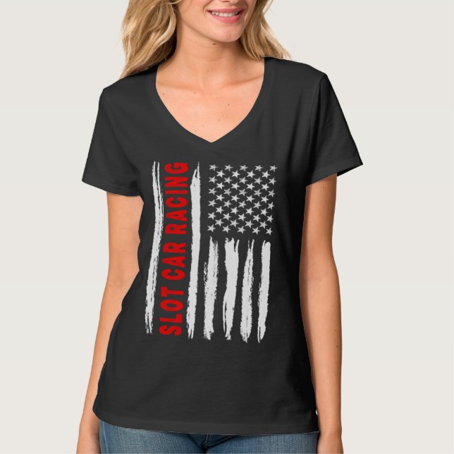 American Flag Slot Car Racing USA Men Women US Fla T Shirt (Framsida)