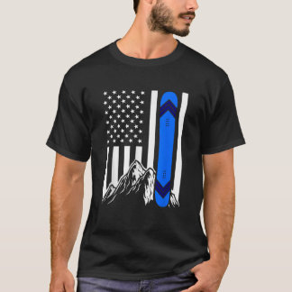 American Flag Snowboarding Gifts Mountain Snowboar T Shirt