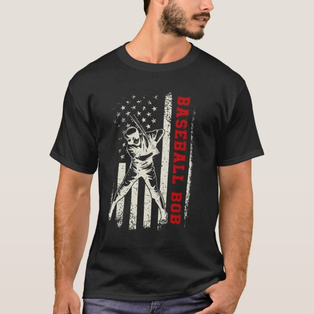 American Flag Softball Baseball Bob  Father s Day T Shirt (Framsida)