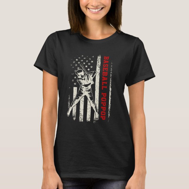 American Flag Softball Baseball PopPop Funny Fathe T Shirt (Framsida)