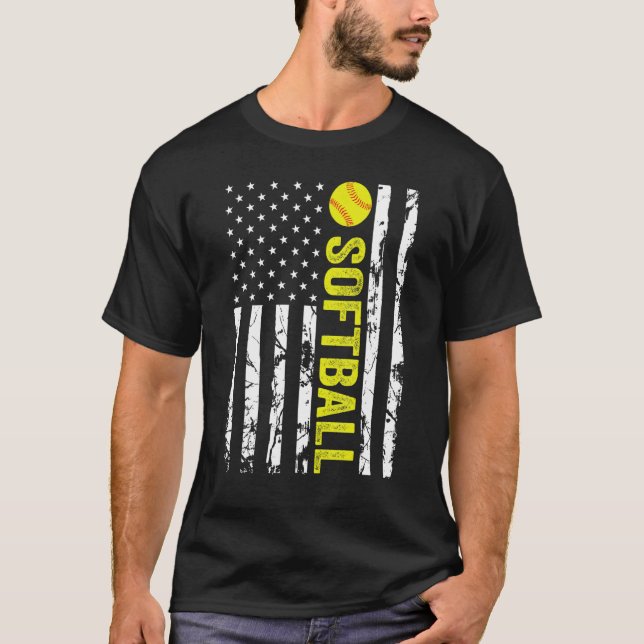 American Flag Softball Team Gift_1 T Shirt (Framsida)