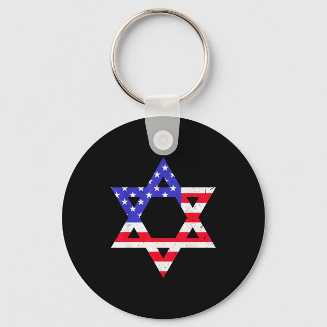 American Flag Star Of David Jewish Hanukkah T Shir Nyckelring (Framsida)