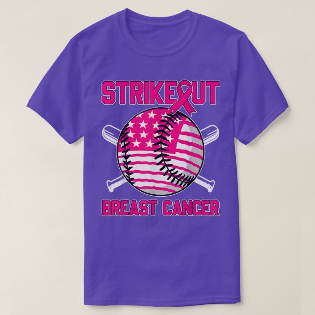 American Flag Strikeout Breast Cancer Baseball  T Shirt (Design framsida)