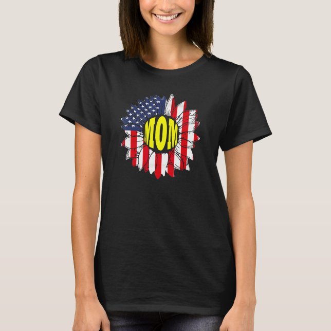 American Flag Sunflower Graphic 4th of July  Mom T Shirt (Framsida)