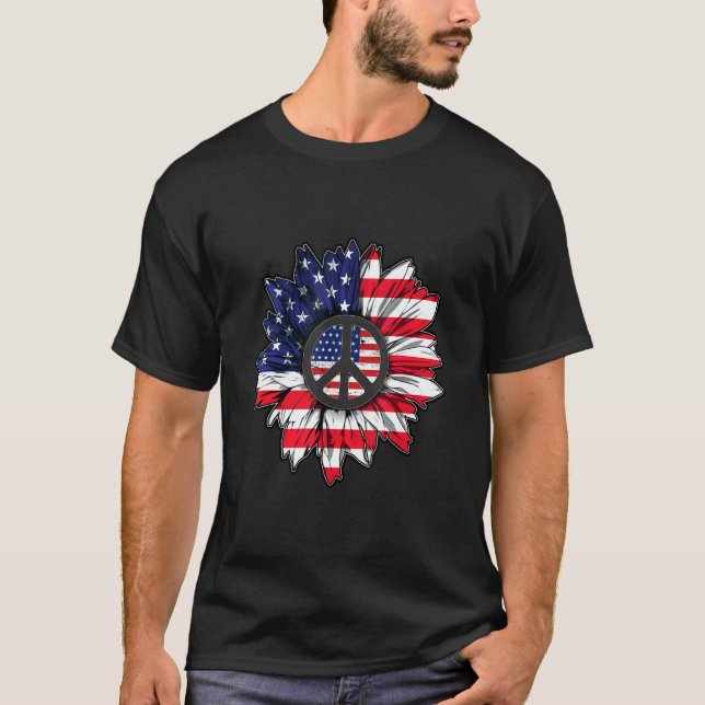 American Flag Sunflower Peace America Patriot Labo T Shirt (Framsida)