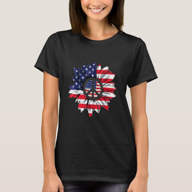 American Flag Sunflower Peace America Patriot Labo T Shirt (Framsida)