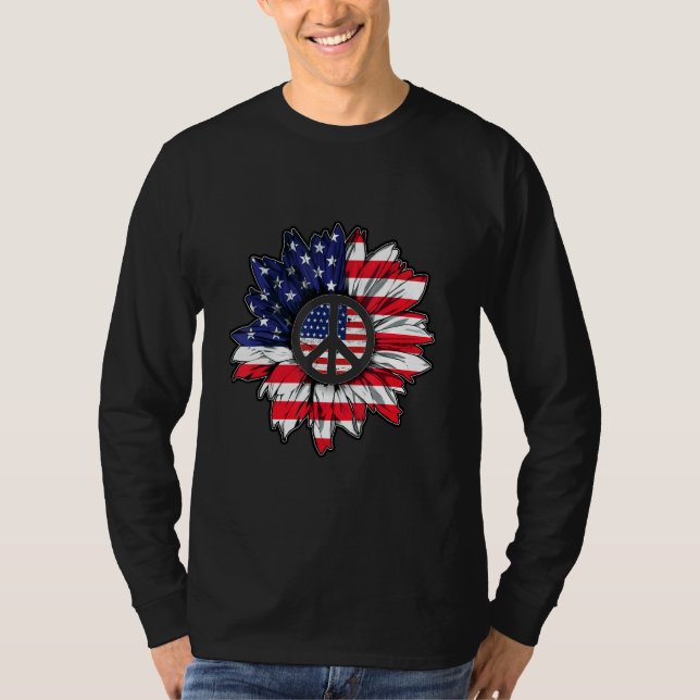 American Flag Sunflower Peace America Patriot Labo T Shirt (Framsida)