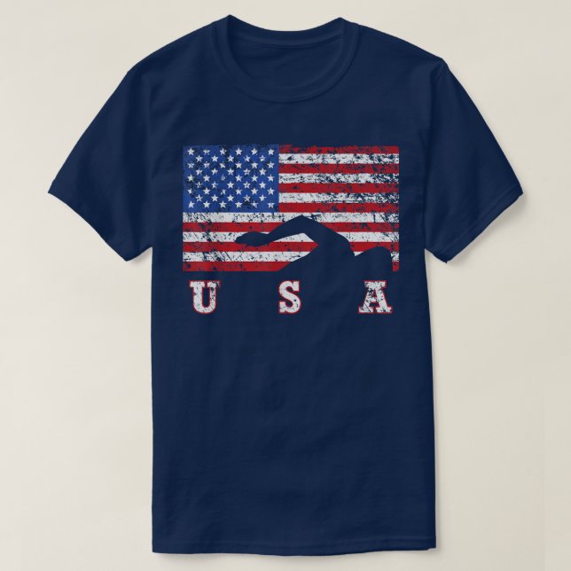 American Flag Swimming USA Gift, Swim Team  T Shirt (Design framsida)