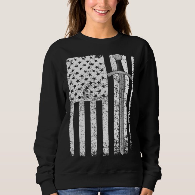 American Flag Sword Blade USA Patriotic T Shirt (Framsida)