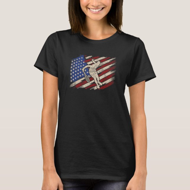 American Flag Tennis Player Funny US Sports Lover  T Shirt (Framsida)