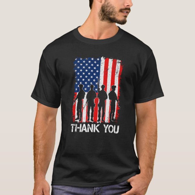 American Flag Thank You Veterans Proud Veteran   T Shirt (Framsida)