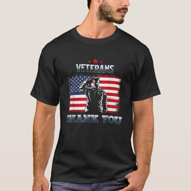 American Flag Thank you Veterans Proud Veteran T Shirt (Framsida)