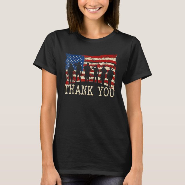 American Flag Thank You Veterans Proud Veteran T Shirt (Framsida)