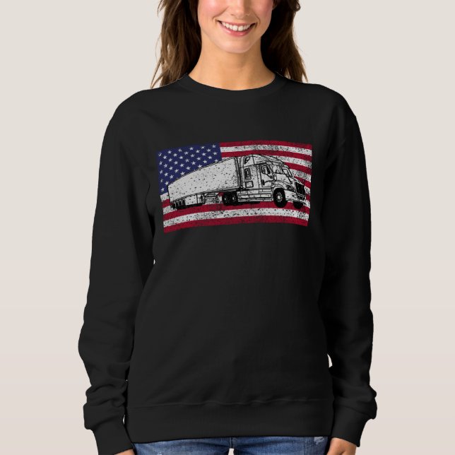 American Flag Truck Driver Distressed Big Rig T Shirt (Framsida)