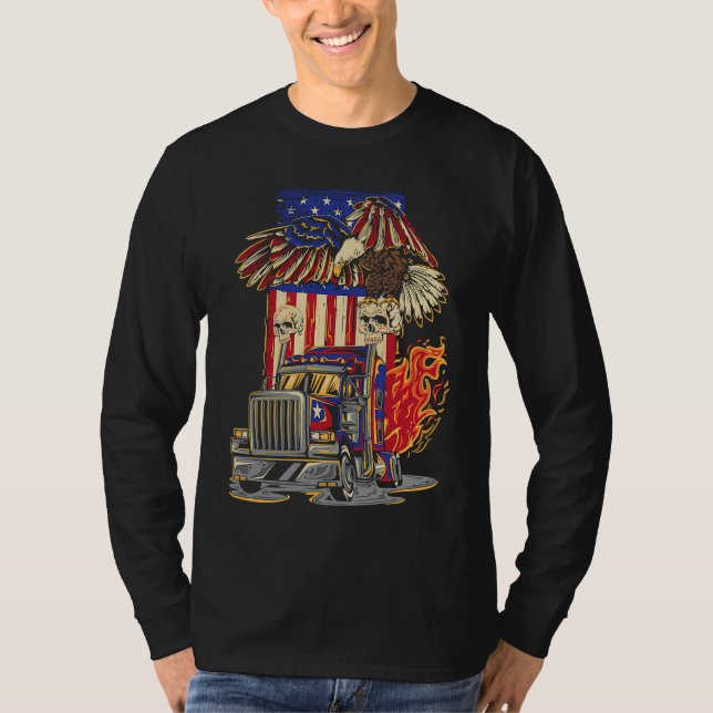 American Flag Truck Driver Trucker 4th of July Eag T Shirt (Framsida)