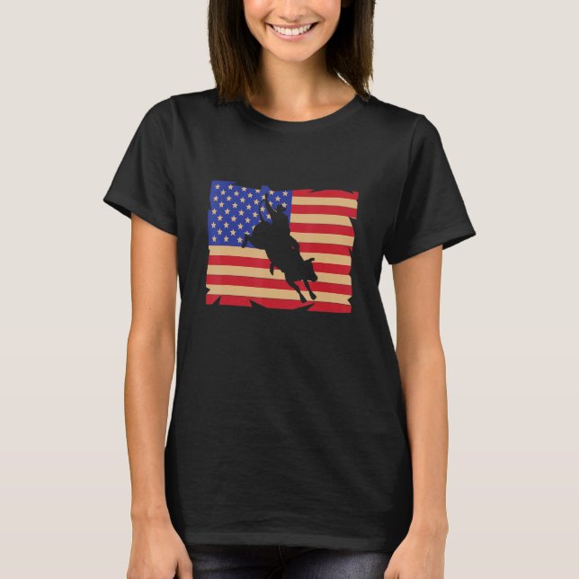 American Flag US Bull Riding Rodeo Bull Rider T Shirt (Framsida)