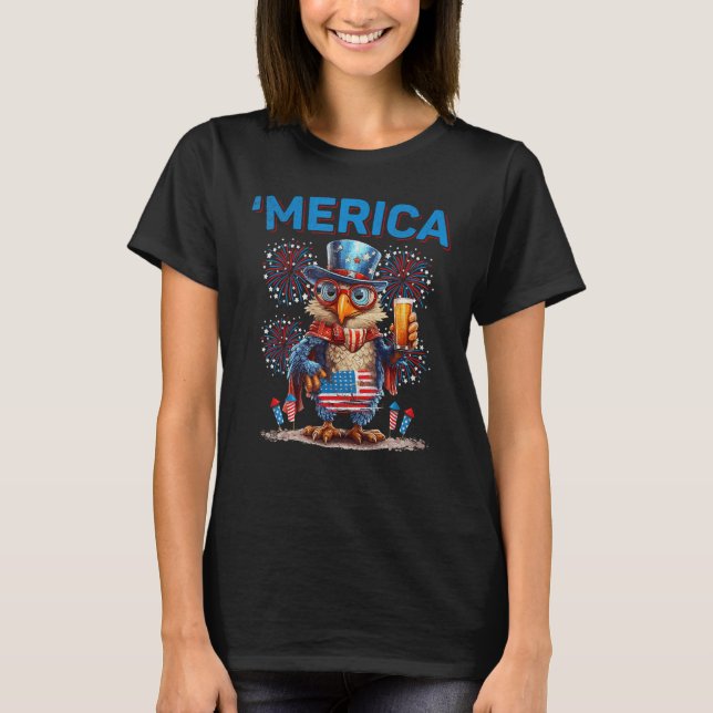 American Flag US Patriotic Chicken 4th Of July Mer T Shirt (Framsida)