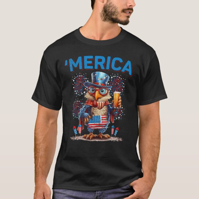 American Flag US Patriotic Chicken 4th Of July Mer T Shirt (Framsida)