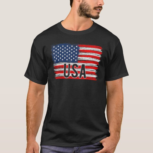 American Flag USA 4th of July Independence Day Pat T Shirt (Framsida)