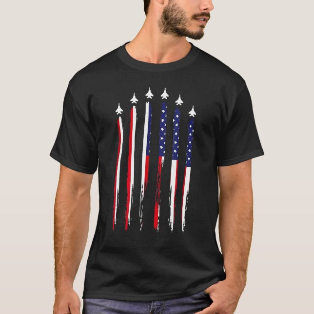 American Flag Usa Airplane Jet Fighter 4th Of July T Shirt (Framsida)