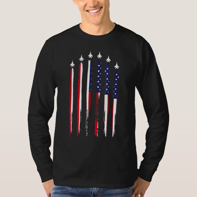 American Flag Usa Airplane Jet Fighter 4th Of July T Shirt (Framsida)