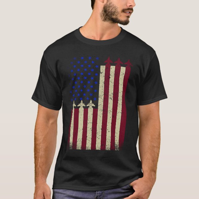 American Flag USA Airplane Jet Fighter Patriot 4th T Shirt (Framsida)