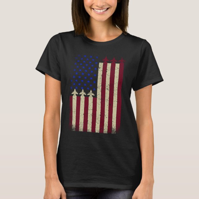 American Flag USA Airplane Jet Fighter Patriot 4th T Shirt (Framsida)