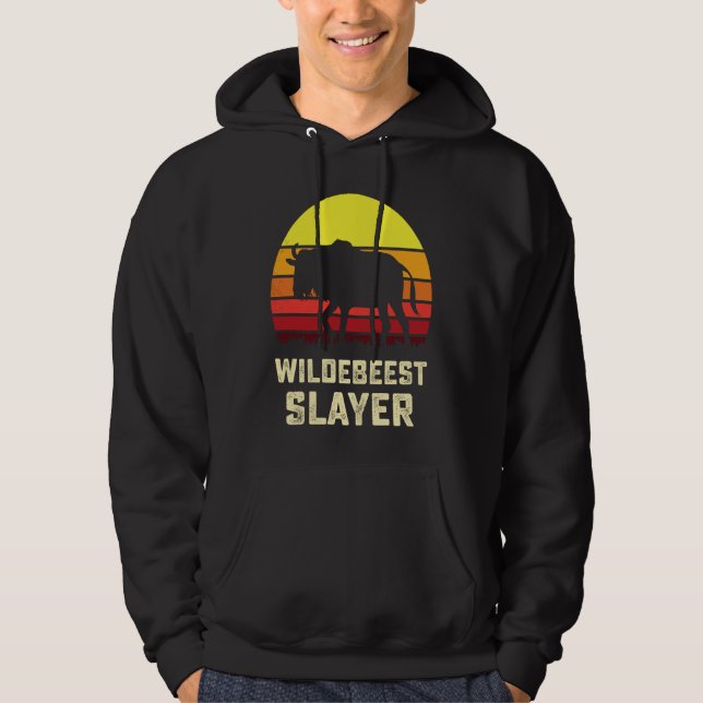 American Flag USA Blue Wildebeest Gnu Antelope Hun Hoodie (Framsida)