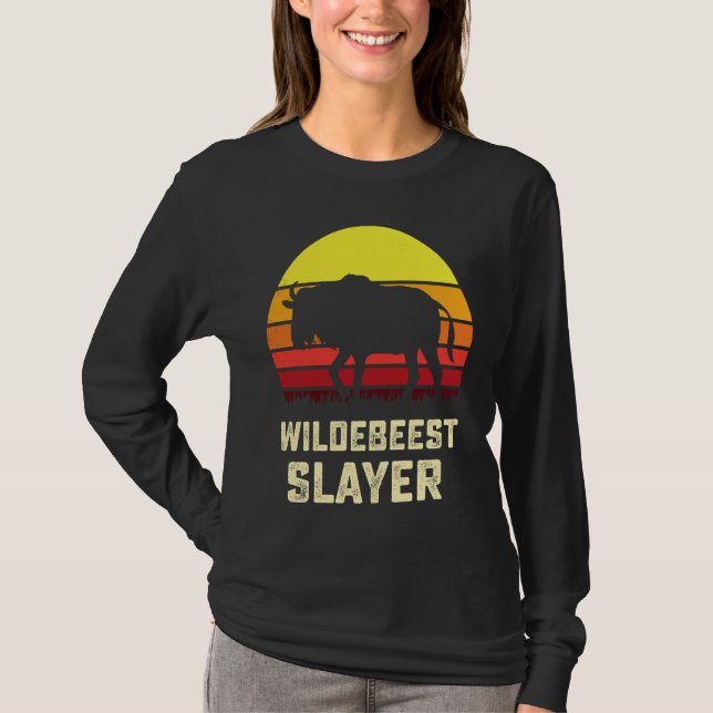 American Flag USA Blue Wildebeest Gnu Antelope Hun T Shirt (Framsida)