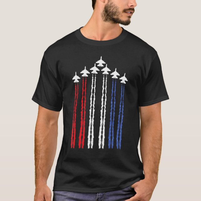 American Flag USA Fighter jets for 4th of July T Shirt (Framsida)