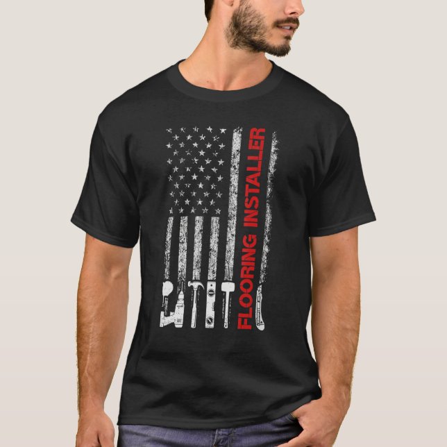 American Flag USA Flooring Installer T Shirt (Framsida)