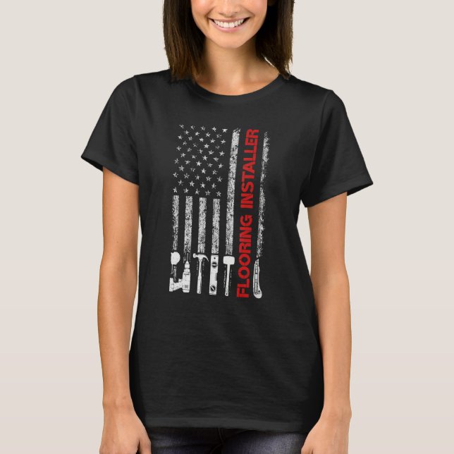 American Flag USA Flooring Installer T Shirt (Framsida)