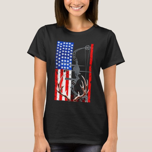 American Flag USA Hunter Bow T Shirt (Framsida)