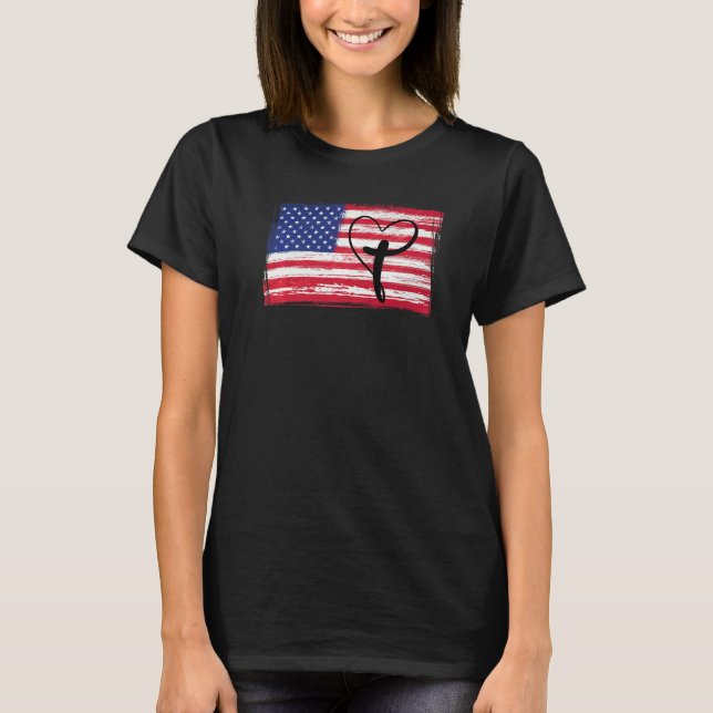American Flag Usa Love Jesus Heart Christian Faith T Shirt (Framsida)
