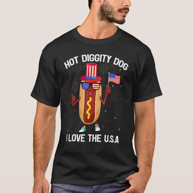 American Flag USA Patriotic  Hotdog 4th Of July T Shirt (Framsida)