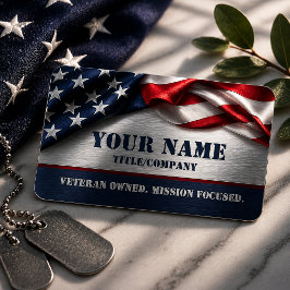 American Flag Veteran Owned Metallic Business Card Visitkort