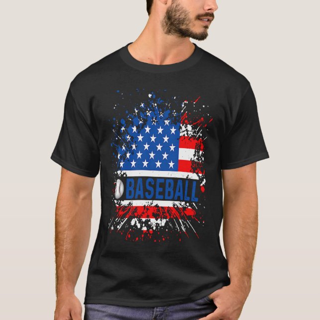 American Flag Vintage Baseball  Patriotic Baseball T Shirt (Framsida)