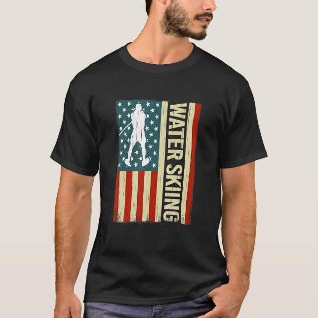 American Flag Water Skiing waterskiing USA men Wat T Shirt (Framsida)