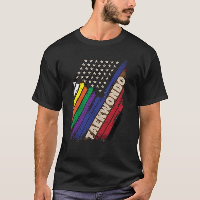 American Flag White Black Belt Colors T Shirt (Framsida)