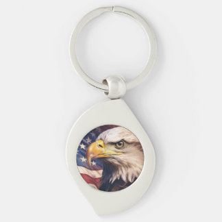 American Flag with Bald Eagle Head Swirl Silverfärgad Nyckelring